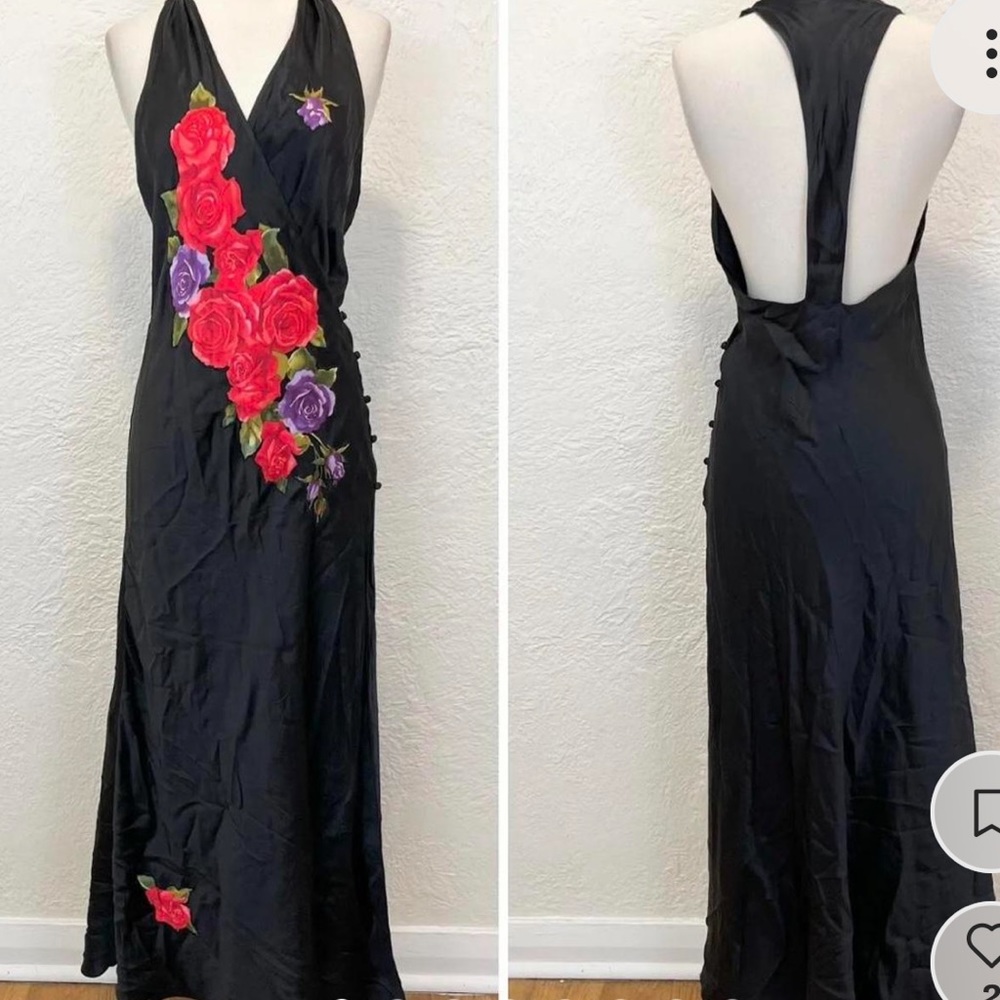 Vintage 🥀 Y2K Victoria’s Secret 💯 Silk Black Floral wrap plunge dress 🌹